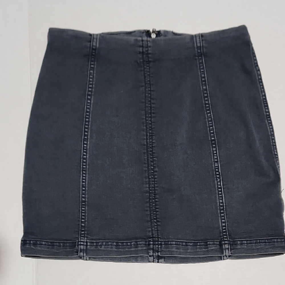 Blue Denim Mini Skirt with Seams